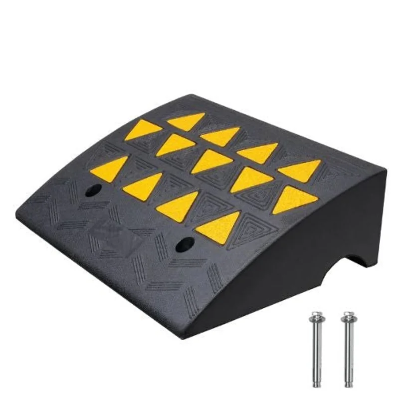 6" Rise, 15T Capacity Heavy-Duty Rubber Curb Ramp for Forklifts, Trucks, Buses, Cars, Wheelchairs & Bikes