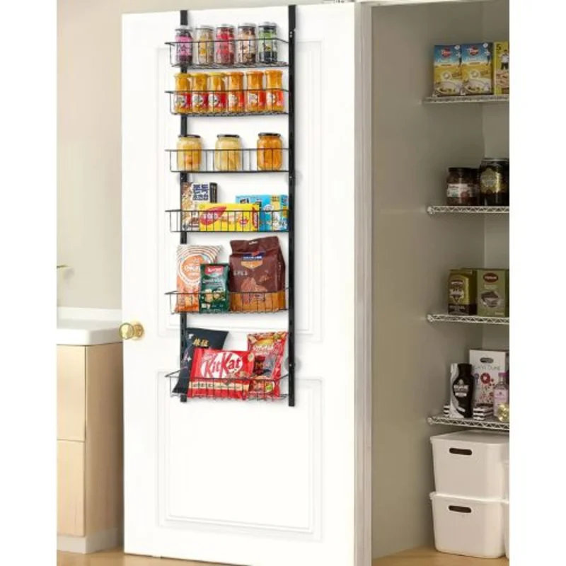 6-Tier Over the Door Pantry Organizer Heavy-Duty Steel Spice Rack for Kitchen Laundry and Bathroom (Black)