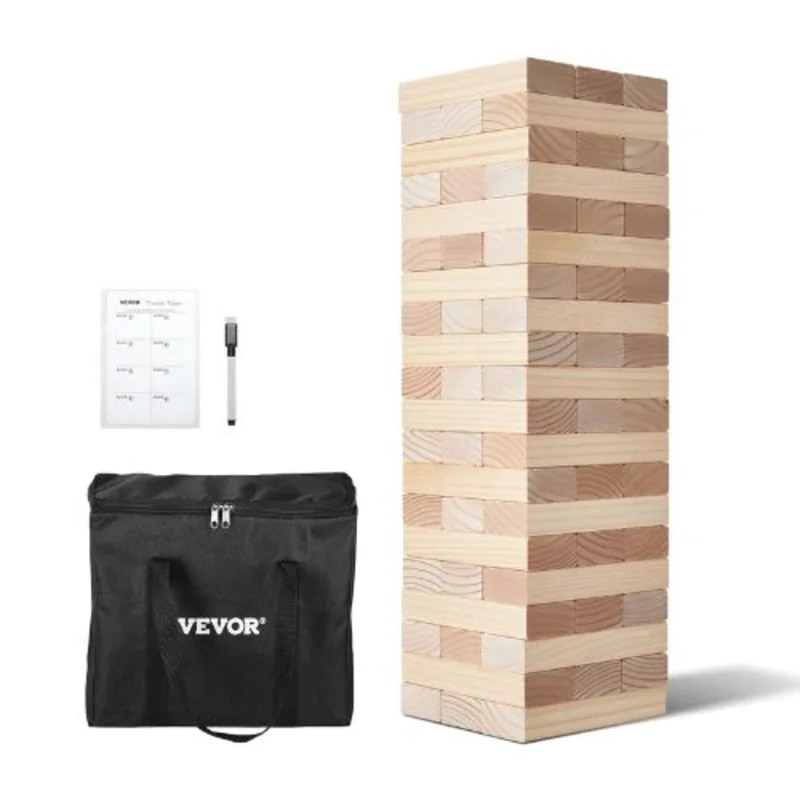 60-Block Giant Tumbling Timber Toy, Wooden Stacking Game with Carry Bag & Scoreboard, Indoor/Outdoor Fun