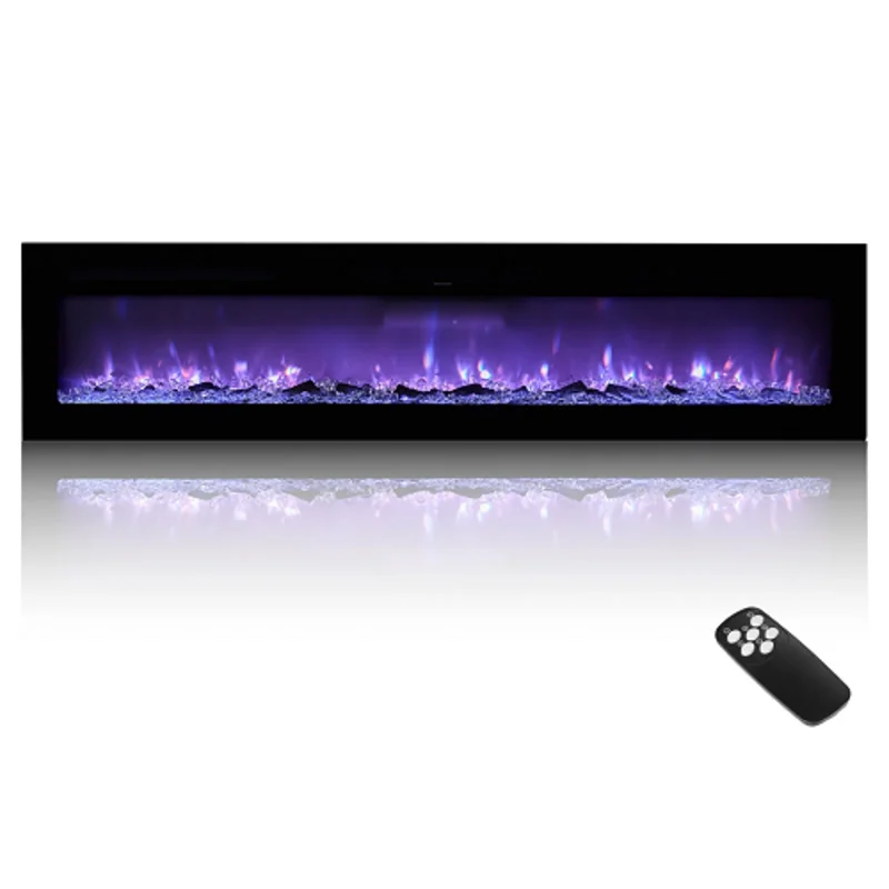 60 Inch Electric Fireplace, 1500W, Wall Mounted and Recessed, with Remote Control, Flat Style
