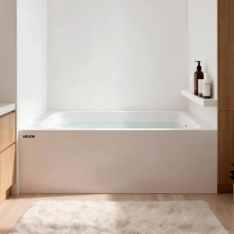 60" x 30" Contemporary Alcove Acrylic Bathtub Soaking Tub with Right Hand Drain Overflow Hole Integral Flange (White)
