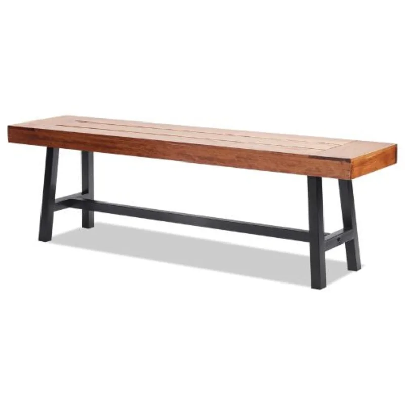 63-Inch Wood Garden Bench with Metal Legs 500 lbs Capacity Perfect for Outdoors Garden Park Patio Yard and Front Porch