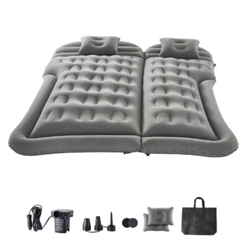68.9x52.4x5.9 Inch Inflatable Car Air Mattress with Built-in Pump Headrest Gray