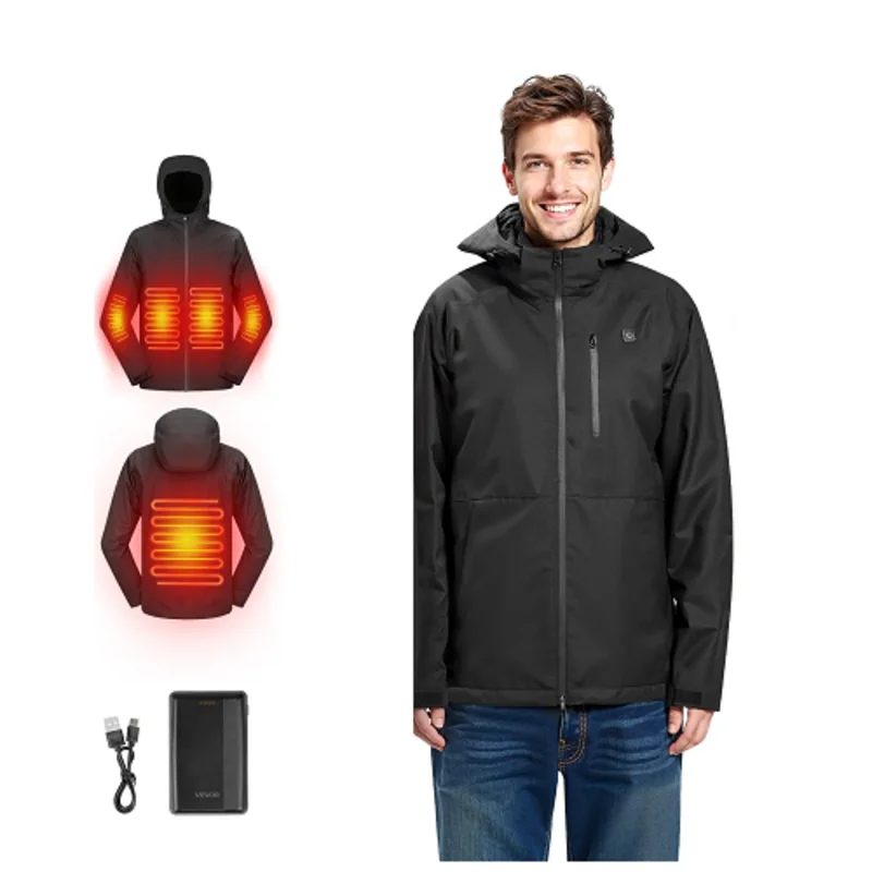 7.4V Battery Mens Heated Jacket with Soft Shell Electric Heating Coat, 5 Heating Zones, 3 Heat Settings, Machine Washable, Size M, Black
