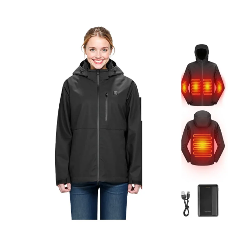 7.4V Battery Womens Heated Jacket with Soft Shell Electric Heating Coat, 5 Heating Zones, 3 Heat Settings, Machine Washable, Size M, Black