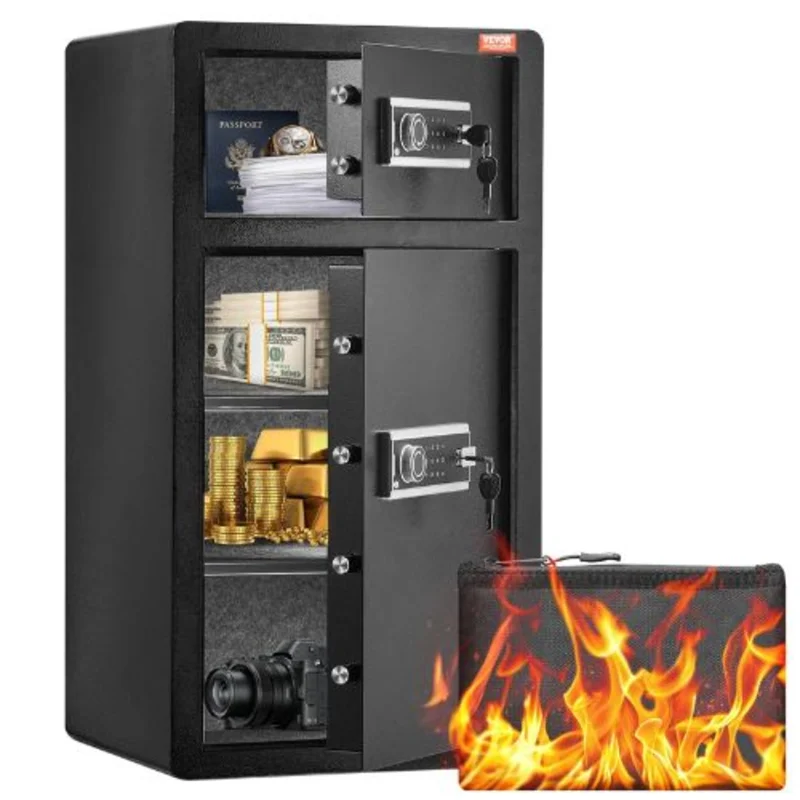 7-8.2 cu.ft Double Door Key Lock Password for Cabinet Black organize cash passports jewelry gold watches