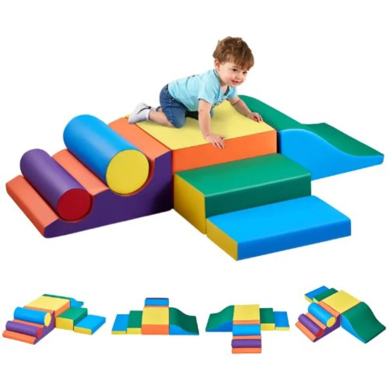 7-Piece Foam Climbing Toys Set for Toddlers PU Leather Playset for Crawling & Sliding Easy to Clean