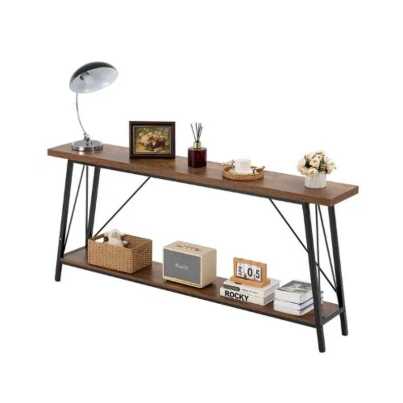 70.9" Narrow Console Sofa Table, 2-Tier Metal Frame