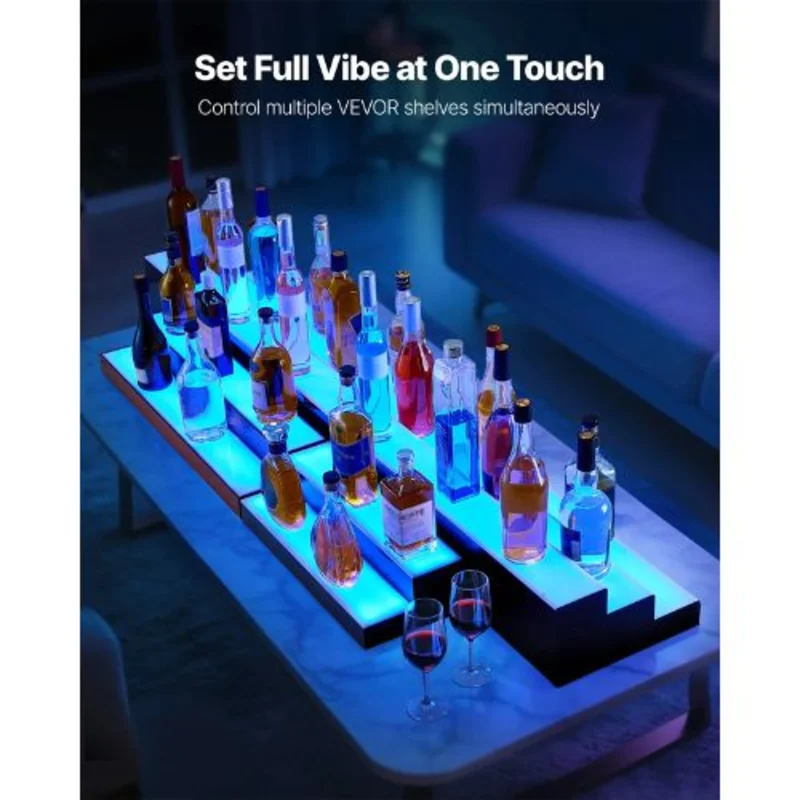 70" Acrylic LED Liquor Display, 3-Tier Bar Shelf with 7 Colors & Remote