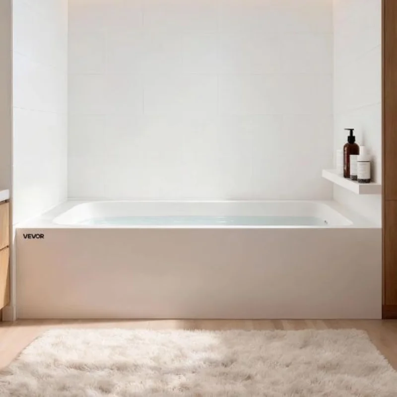 71.9" x 32" Contemporary Alcove Acrylic Bathtub Soaking Tub with Right Hand Drain Overflow Hole Integral Flange (White)
