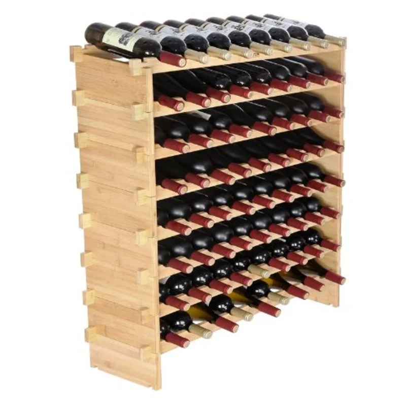 72 Bottle Wine Rack  8-Tier Solid Bamboo Wood Storage for Kitchen & Bar  Natural Color
