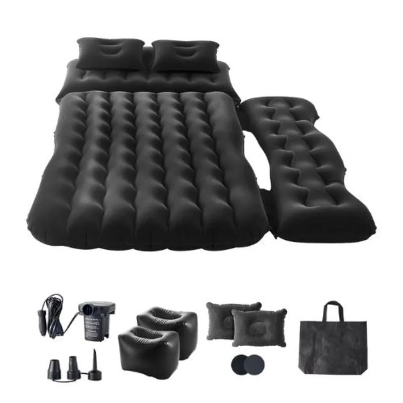 73.2x44.5x4.7 Inch Inflatable Car Air Mattress with Built-in Pump Black Headrest & Side Barrier