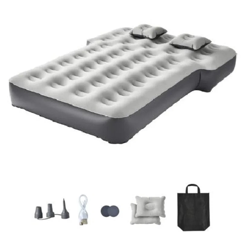 74x54.3x9.3 Inch Velour Inflatable Car Air Mattress with Built-in Pump Gray