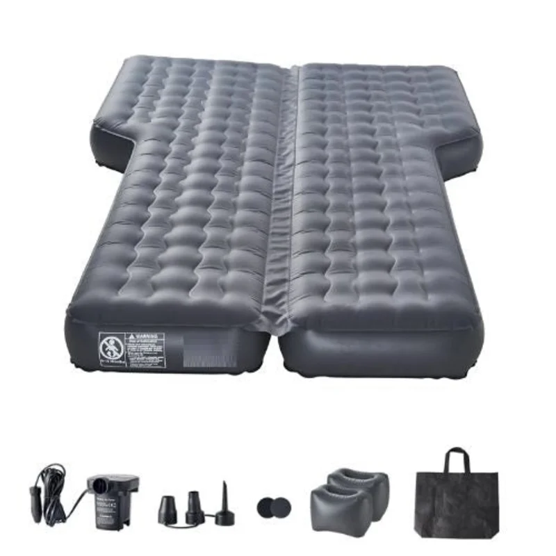 76.8x48.5x5.7 Inch Oxford Fabric Inflatable Car Air Mattress with Built-in Pump Gray No Headrests