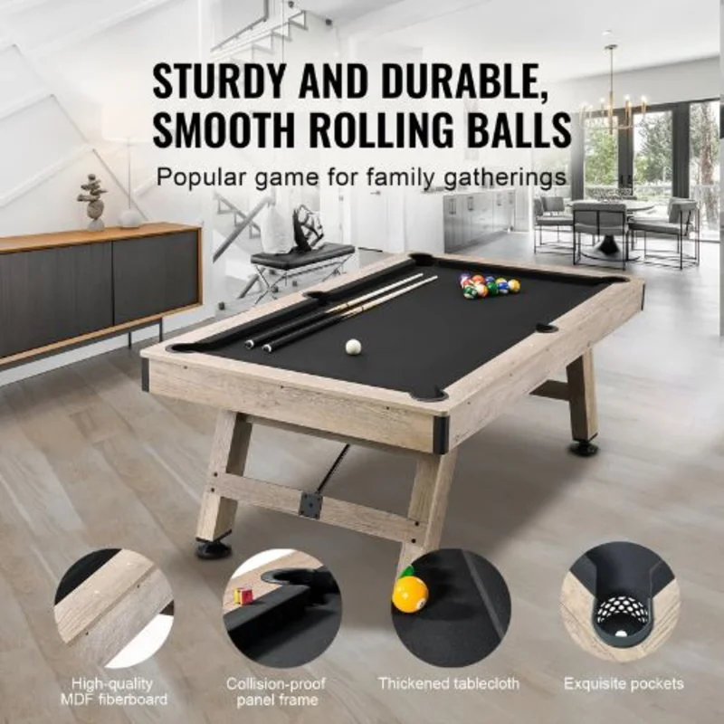 7ft Billiards Pool Table  Wood Finish Black Cloth for Family Game Room Kids Adults