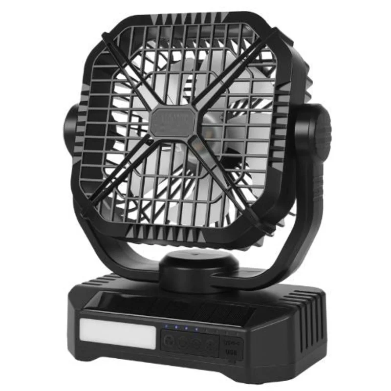 7W 8-Inch 10,400mAh Separated Solar Fan with Solar Panel, LED Lantern Ideal for Camping