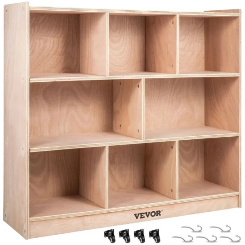 8-Compartment Cubby Mobile Storage Cabinet 3-Shelf Classroom Furniture Natura