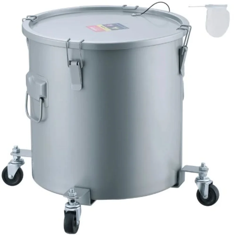 8 Gal Fryer Grease Bucket, Oil Disposal Caddy with Caster Base Rust-Proof Carbon Steel Lock Clips Lid Filter Bag for Hot Cooking Oil (Gray)