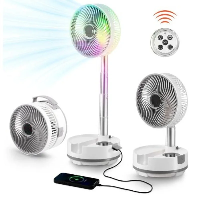 8 Inch 20000 mAh Battery Capacity Foldable Rechargeable Oscillating Fan 3-in-1 with Remote Control and 8 Adjustable Speeds