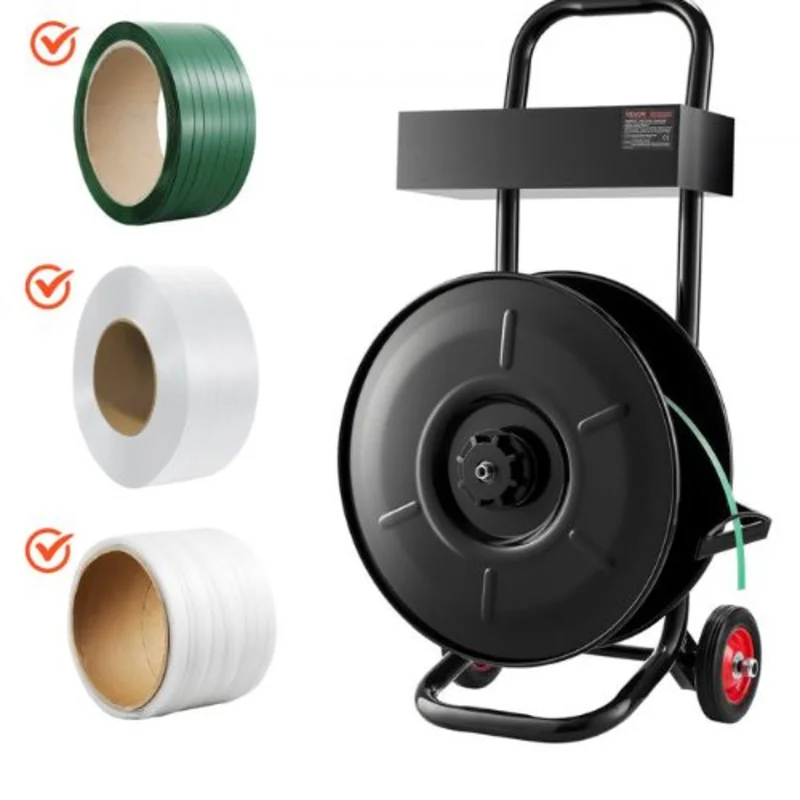 8 inches Core Size Banding Strapping Cart Heavy Duty Strapping Dispenser Equipped with Upgrade Brake System Built-in Spacious Tray for Tools