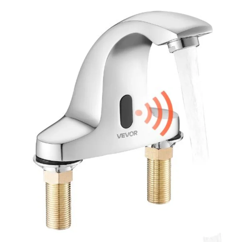9/16" Automatic Touchless Bathroom Faucet Cold-Water Motion Sensor Tap with Hole Cover Plate Chrome Plated Silver