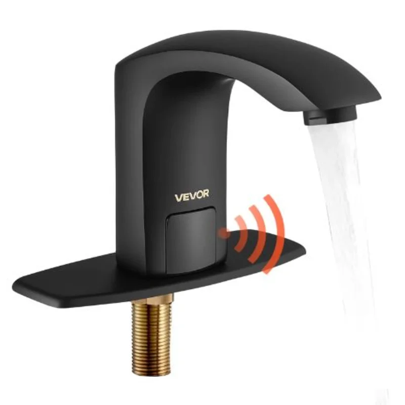 9/16" Automatic Touchless Bathroom Faucet, Motion Sensor Tap with Cover Plate Adjustable Hot/Cold, Matte Black