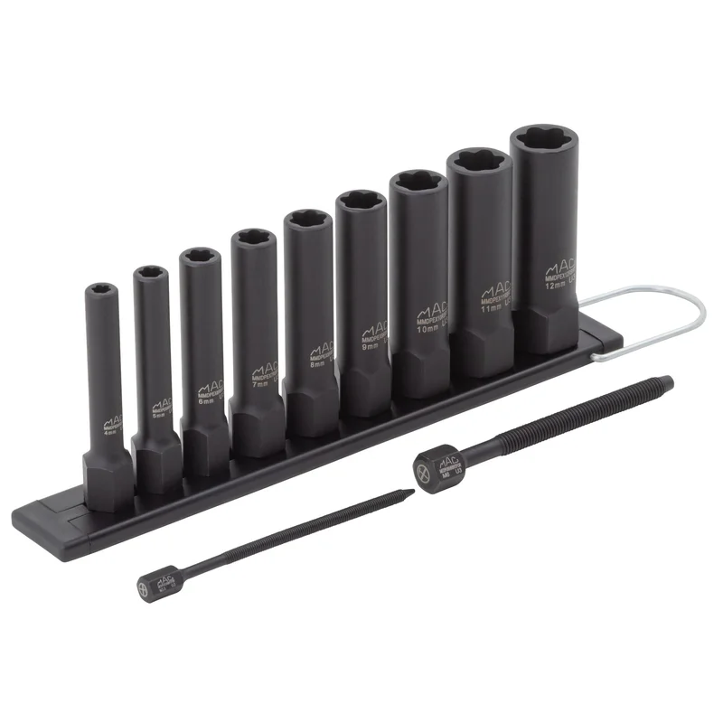 9-PC. 1/4" Drive R.B.R.T Metric Impact Foreign Object Removal (FOR) Deep Extractor Socket Set