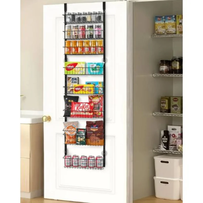 9-Tier Over the Door Pantry Organizer Heavy-Duty Steel Spice Rack for Kitchen, Laundry, and Bathroom (Black)