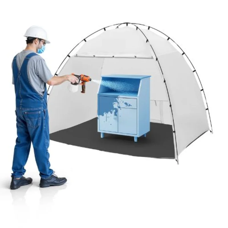 91.7 x 67.7 x 74.8 in Portable Paint Booth Tent with Built-In Floor & Mesh Screen