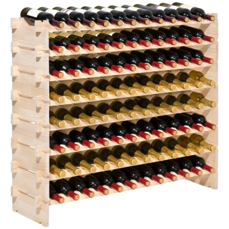 96 Bottle Stackable Wine Rack 8-Tier Solid Wood Freestanding Storage for Pinot Noir Modular Floor Wine Holder