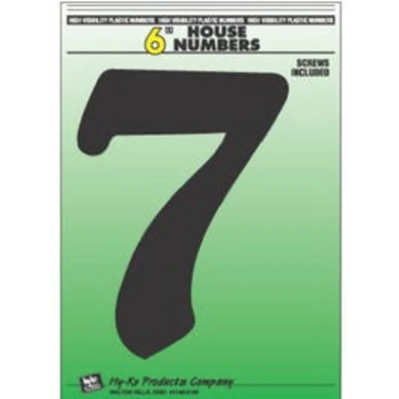 Address Numbers, "7", Black Plastic, Screw-In., 6-In.