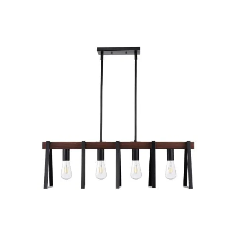Adjustable 4 Light E26 Industrial Farmhouse Pendant Fixture Metal Ceiling Light Fixture Black