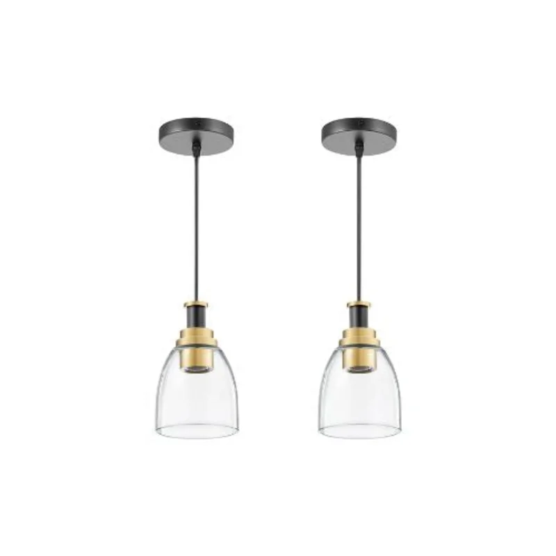 Adjustable Drop Pendant Lighting Fixture with Clear Modern Glass Shade Set of 2