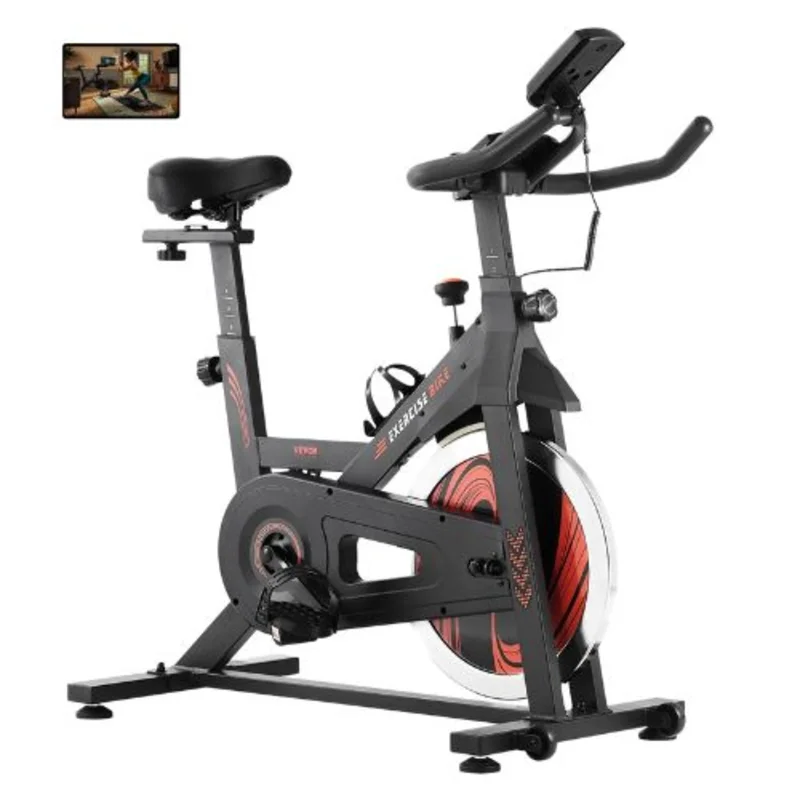 Adjustable Exercise Bike Stationary Indoor Cycling Bike with Silent Belt Drive LCD Monitor Comfortable Seat Heavy Flywheel