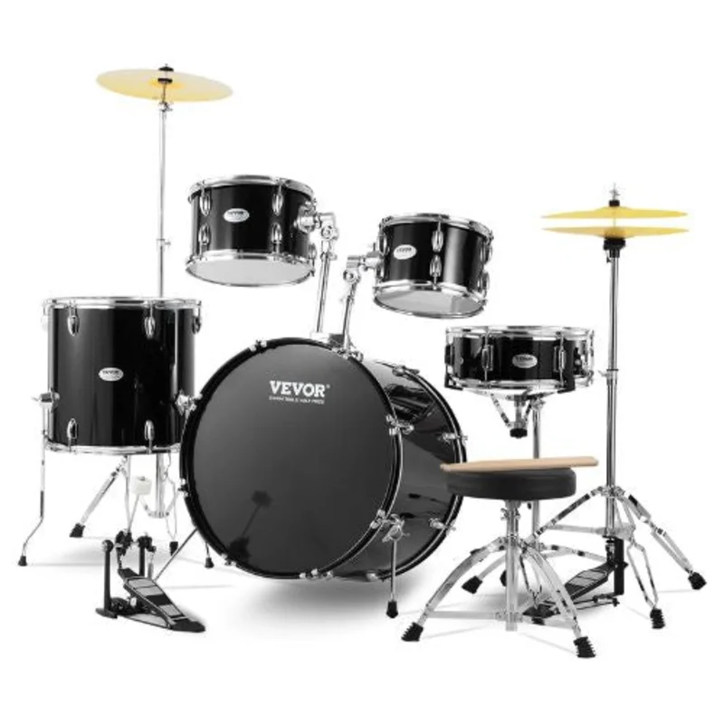Adult 5-Piece Full-Size Drum Set, 22 Complete Beginner Kit with Throne, Cymbals & Pedal (Black)