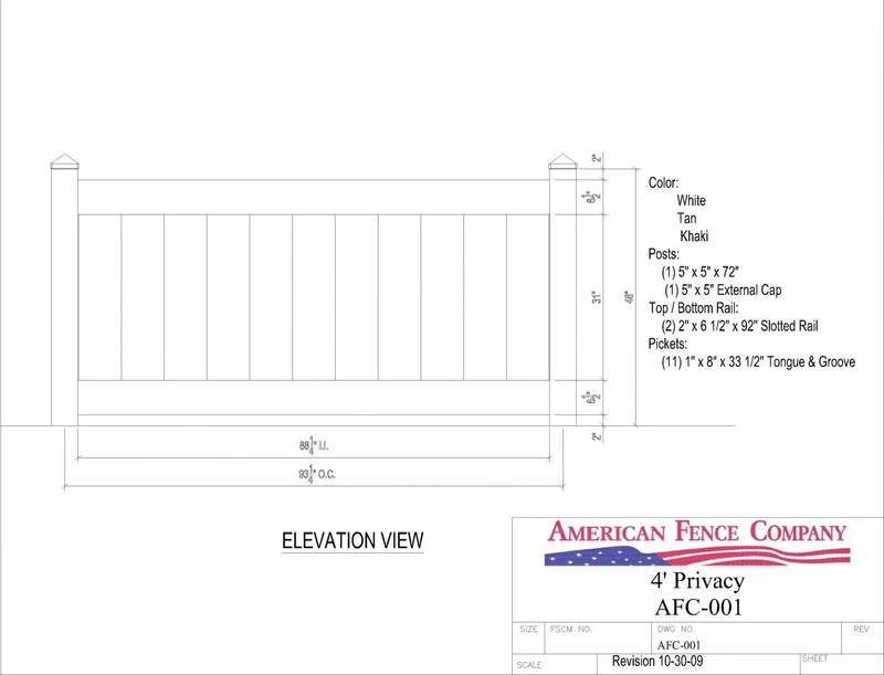 AFC-001 4' Tall x 8' Wide Privacy Fence White
