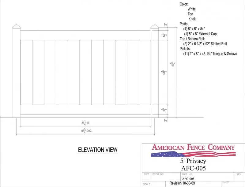 AFC-005 5' Tall x 8' Wide Privacy Fence White