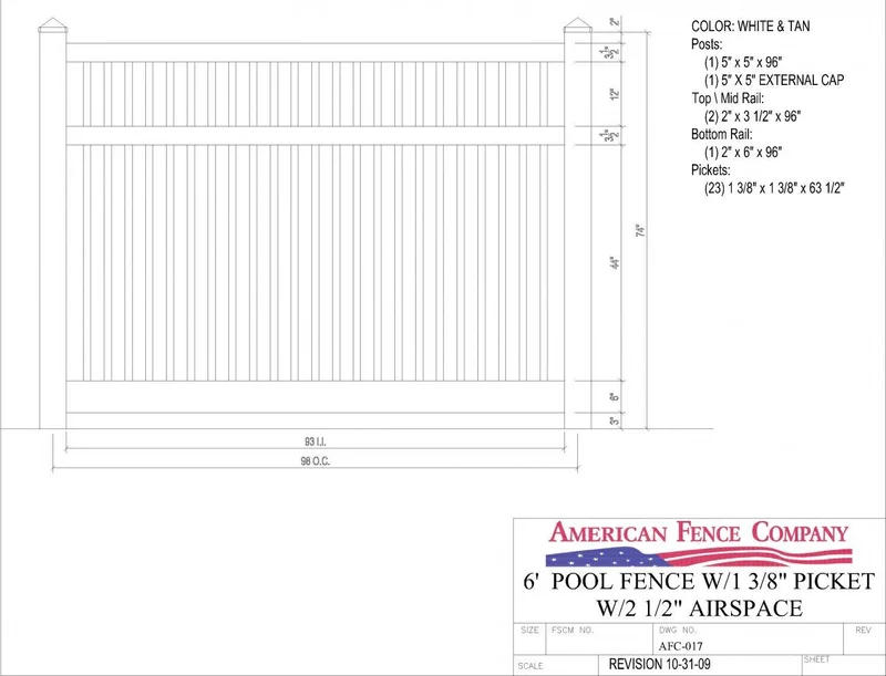 AFC-017 6' Tall x 8' Wide Pool Fence with 2-1/2" Air Space White