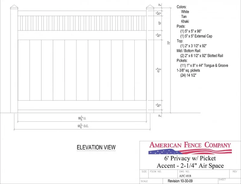 AFC-018 6' Tall x 8' Wide Privacy Fence with Picket Accent White