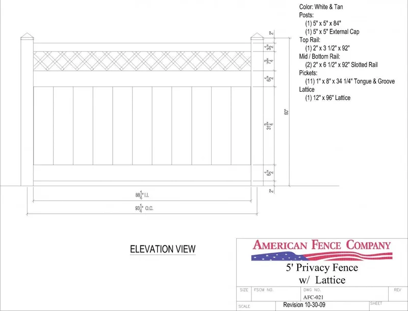 AFC-021 5' Tall x 8' Wide Privacy Fence with Lattice Accent White