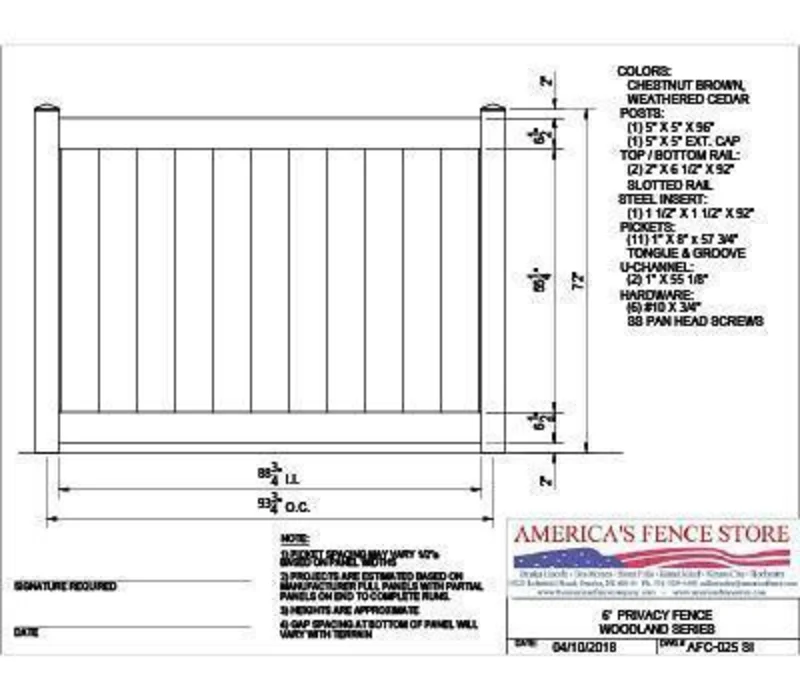 AFC-025 6' Tall x 8' Wide Privacy Fence Woodlands Series Weathered Cedar