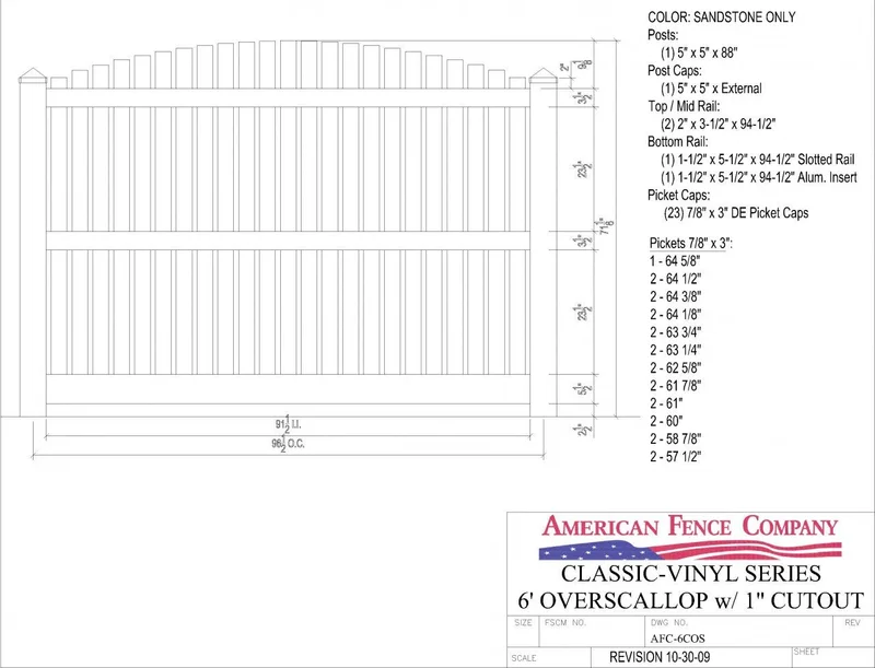 AFC-6COS   6' Tall x 8' Wide Overscallop Fence with 1" Air Space White