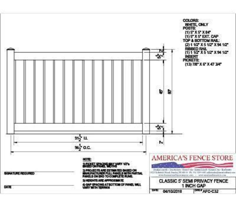 AFC-C32 5' Tall x 8' Wide Privacy Fence White