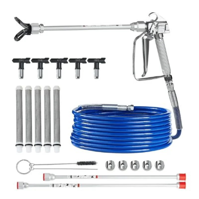 Airless Paint Spray Gun & Hose Kit 3600PSI High Pressure with 5 Tips Filters Extension Rods & Swivel Joint