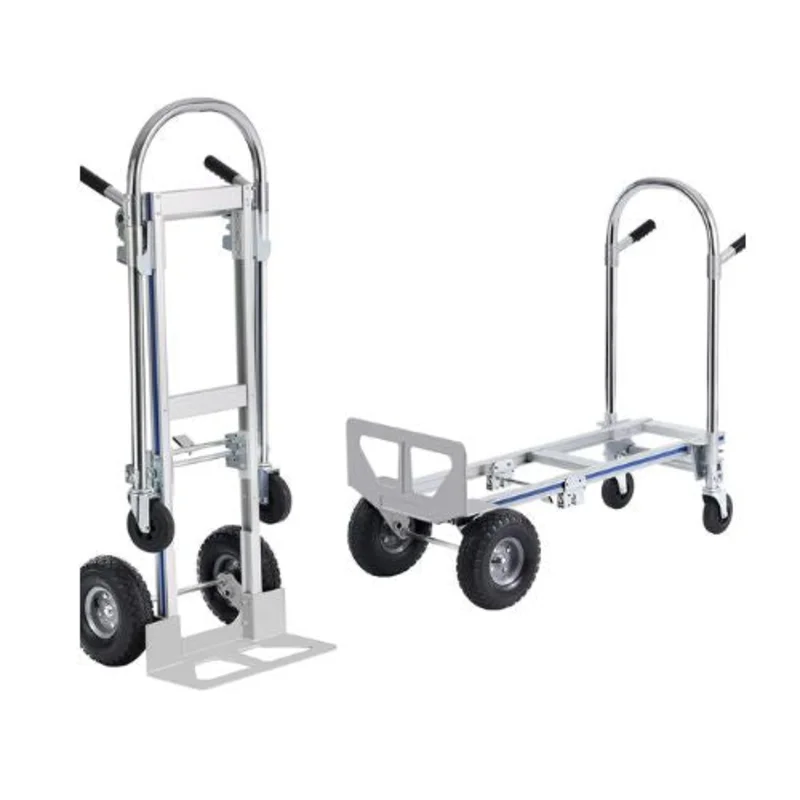 Aluminum Hand Truck Heavy Duty Industrial Convertible Folding Hand Truck and Dolly Utility Cart Converts from Hand Truck to Platform Cart with Rubber Wheels