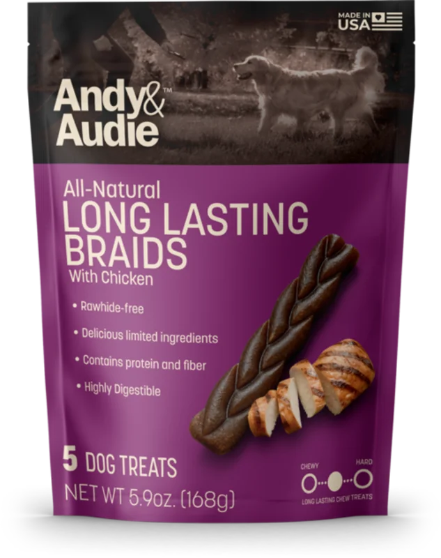 Andy & Audie All Natural Long Lasting Chew Braids with Chicken Dog Treats