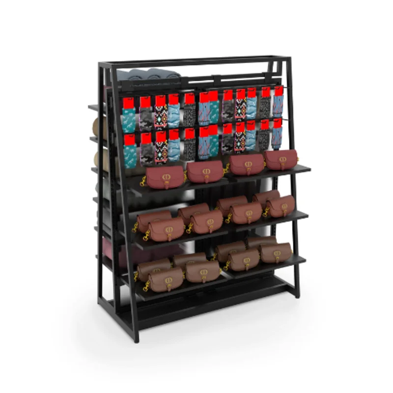 Aspect 48" Floor Merchandiser with Display Hooks and Shelves Kit 4 Matte Black APA48KIT4B