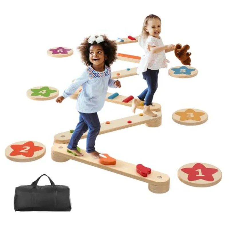 Balance Beam Stepping Stones 6 PCS Wooden Toddler Balance Set for Kids
