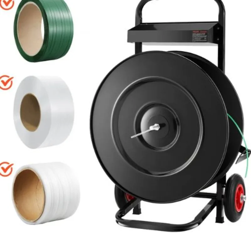 Banding Strapping Cart Fit for PET/PP/Polyester Strapping Coils with 8 or 16 in Core Size Heavy Duty Strapping Dispenser Equipped with Upgrade Brake System
