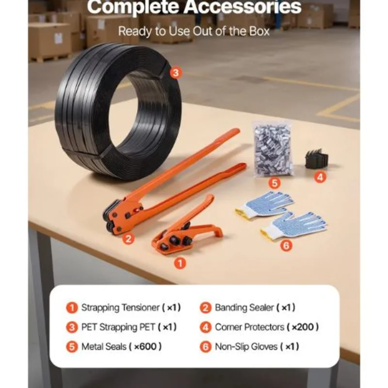 Banding Strapping Kit Heavy Duty Banding Sealer Tool with 2000 ft PET Band Plastic Pallet Packaging Strapping Kit